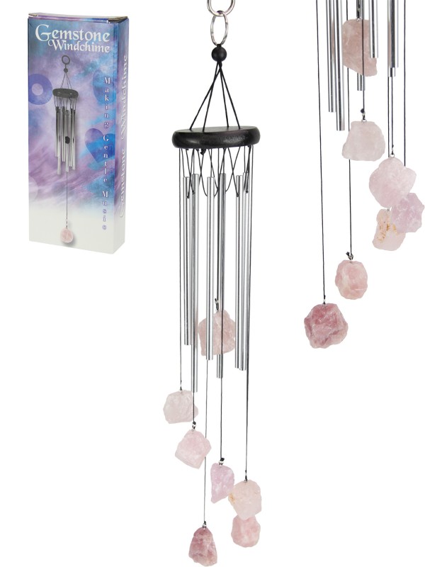 Rose Quartz Wind Chime with Silver Tubes (Gift Box)
